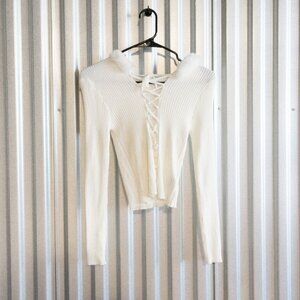 SHEIN white fur hooded knit top (S)